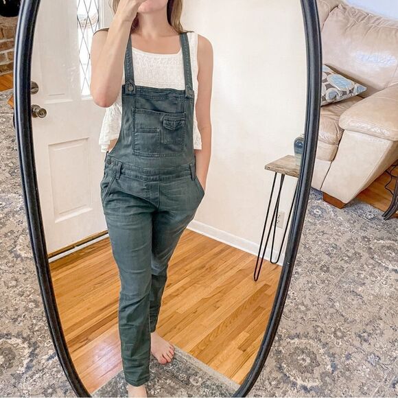Free People Denim Overalls Blue Green 27 - Picture 4 of 10
